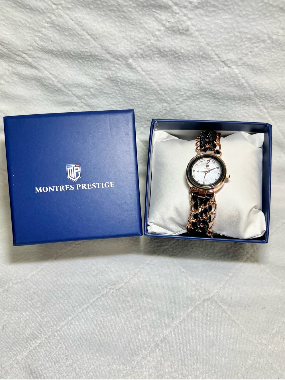 NEW! Women's Montres Prestige Rose Gold and Black Chain-Link Watch